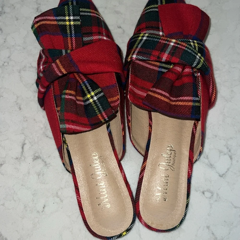 Mint Julep Under The Tree Red Plaid Mules - Picture 5 of 9